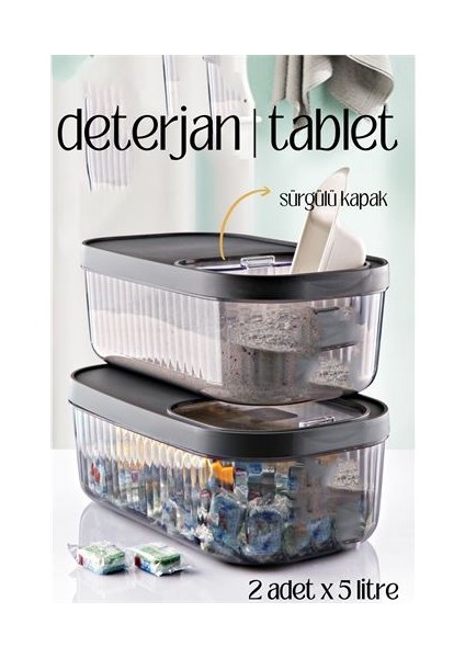 Multibox Deterjan Tablet Kutusu Sürgülü Kapak 5 Litre 2 Adet