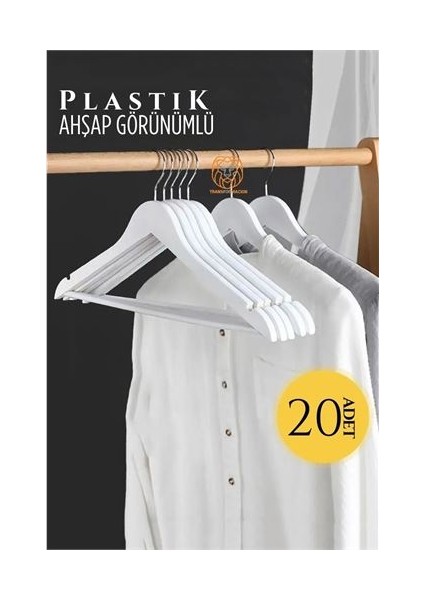 Ahşap Görünüm Plastik Askı 20 Adet Beyaz
