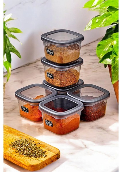 6 Adet Square Antrasit Etiketli Baharatlık Takımı - 550 ml - 6'lı Kare 0.55 Lt Etiket Hediyeli