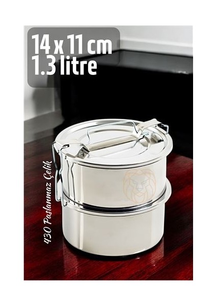 Sefer Tası Yemek Kabı Paslanmaz Çelik 2 Katlı 14 cm 1.3 Litre