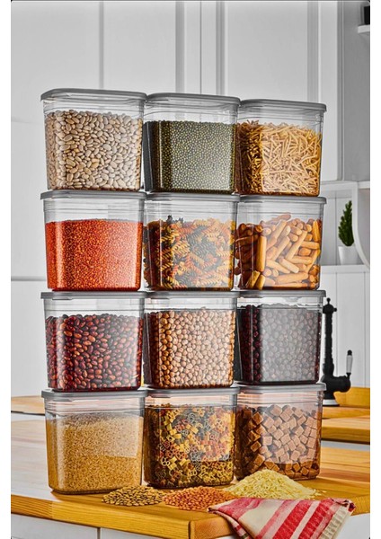 12 Adet 24 Parça 2 Litre Dikdörtgen Erzak Bakliyat Baharat Saklama Kabı Seti 20 Etiket Hediyeli