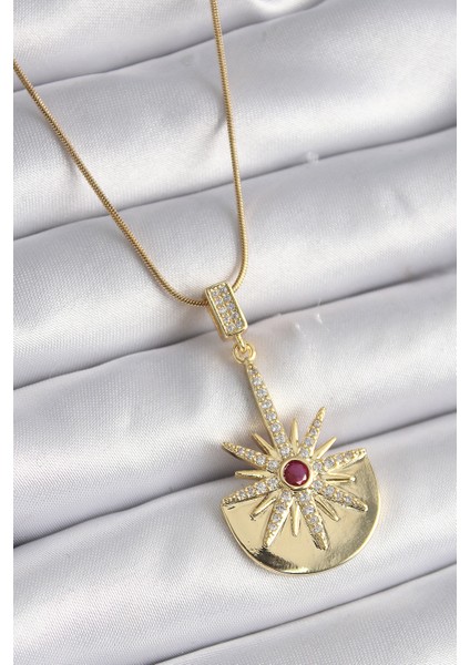 316L Çelik Gold Renk Zirkon Taşlı Yıldız Model Kadın Kolye - TJ-BKO9518