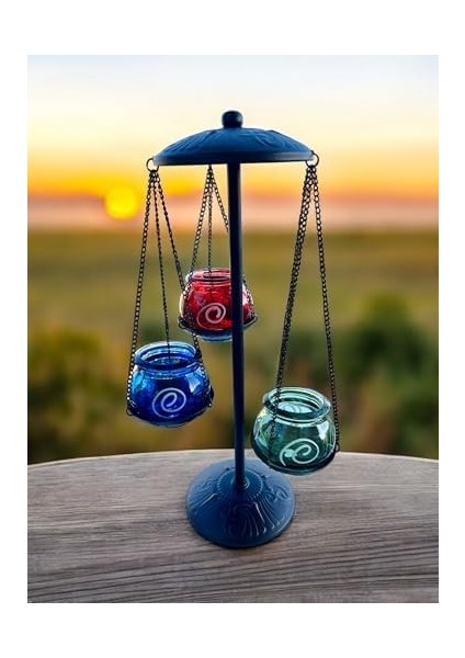 Ferforje Mumluk, 3'lü Mumluk, Şamdan, Cam Hazneli Metal Mumluk, Ayaklı Mumluk, Tealight Mumluk