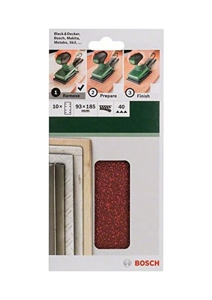Zımpara Kağıdı (Farklı Malzemeler Için, 10 Adet, 93 x 185 Mm, Granülasyon 40)