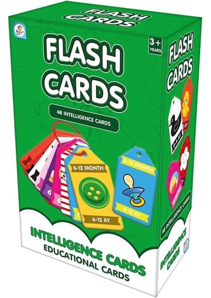 Cards Türkçe Ingilizce Zeka Kartları, 48 Adet, 6-12 Ay, Eğitici Kartlar, 3+ Yaş