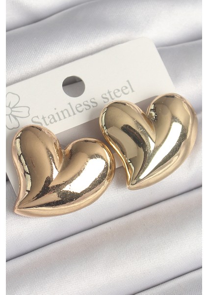 Pirinç Gold Renk Bomba Kalp Model Kadın Küpe - TJ-BKP10236