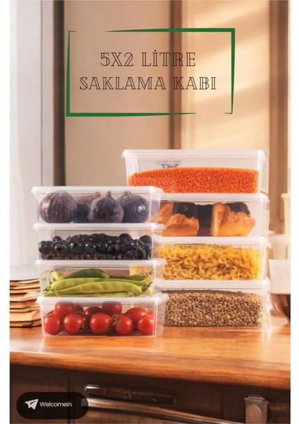5 Adet 2lt. Kendinden Kapaklı Derin Dondurucuya Uygun Saklama Kabı Düzenleyici (2000 Ml)