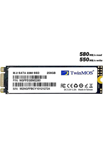 Twinmos 256GB NGFFEGBM2280 580-550MB/S M2 Sata-3 Disk