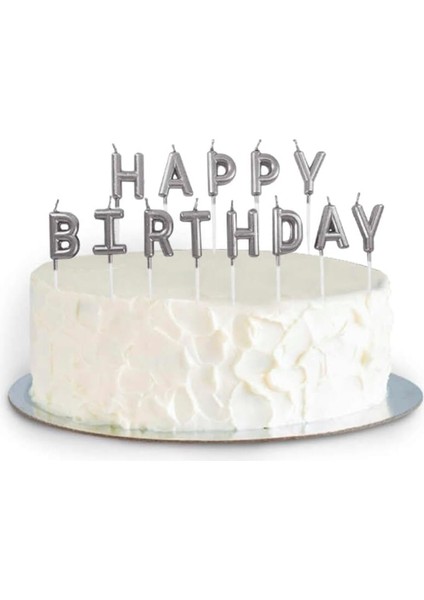 Marifetlerim - Happy Brithday Gümüş Pasta Mumu