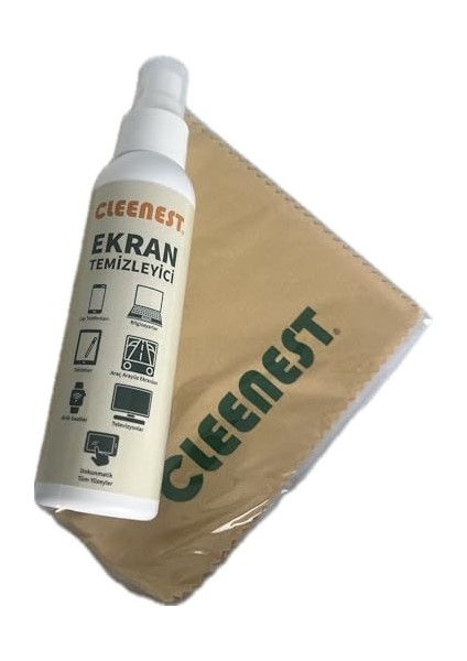 Ekran Temizleyici Seti, 125 ml Sprey ve 30X30 cm Mikrofiber Bez, Tüm Ekranlar Için
