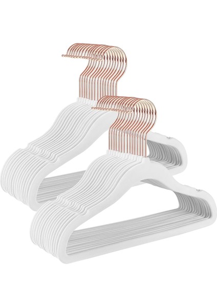 Çocuk Elbise Askıları, 50'li Set, Pembe Altın Kancalı Kadife Askılar, Kaymaz, Gardıroplar, Çocuk Kıyafetleri, Bebek Kıyafetleri, Çocuklar Için Etek ve Pantolonlar Için, Beyaz CRF027W01