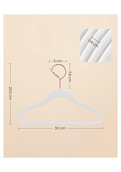 Çocuk Elbise Askıları, 50'li Set, Pembe Altın Kancalı Kadife Askılar, Kaymaz, Gardıroplar, Çocuk Kıyafetleri, Bebek Kıyafetleri, Çocuklar Için Etek ve Pantolonlar Için, Beyaz CRF027W01