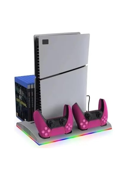 TP5-3570 Ps5 Soğutucu Organizatör 2 Fanlı Stand Kol Şarj Edici Stand 3 USB Hub Kulaklık Platstation Standı