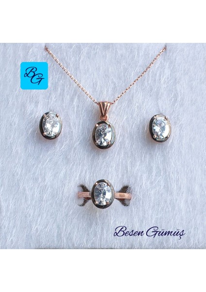 Rose Oval Zirkon Taşlı Tek Taş Set