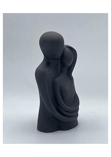 LPTOA05 Beton El Yapımı Özel Tasarım Sarılan Sevgililer Biblo, Siyah, 22 cm x 8.5 cm