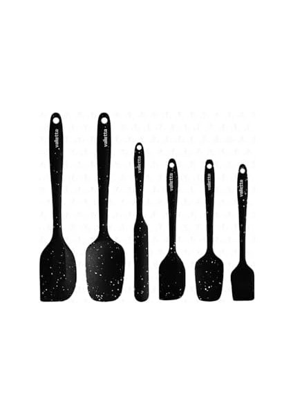 Drongo Isıya Dayanıklı Yanmaz Yapışmaz Silikon Spatula Seti 6 Parça Siyah Noktalı