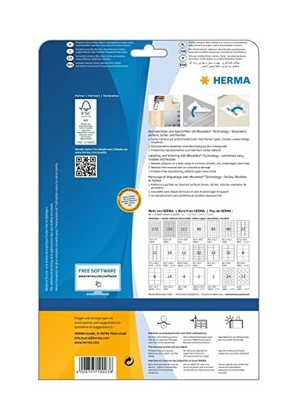 10003 Üniversal Etiket Dın A4 Çıkarılabilir, Küçük 35,6 x 16,9 Mm, 25 Yaprak, Kağıt, Mat Kendinden Yapışkanlı, 2.000 Yapışkan Etiket, Beyaz