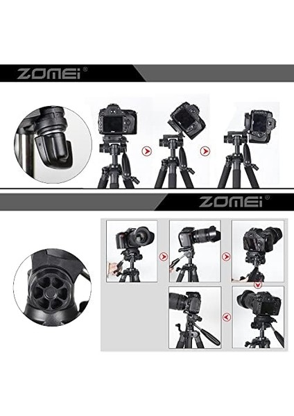 Zomei Q111 Kamera Tripodu Cep Telefonu Tutuculu + Uzaktan Kumanda, Alüminyum Alaşım Hafif Kamera Ayaklı Tripod 3 Yönlü Döner Başlık Hızlı Değiştirme Plakası ve Çanta 47 - 140 cm Kırmızı Renk