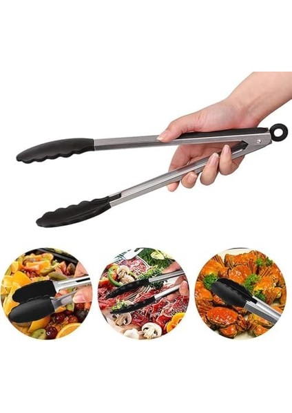 Paslanmaz Gövdeli Silikon Uçlu Yemek Pişirme Maşası (NKS144)