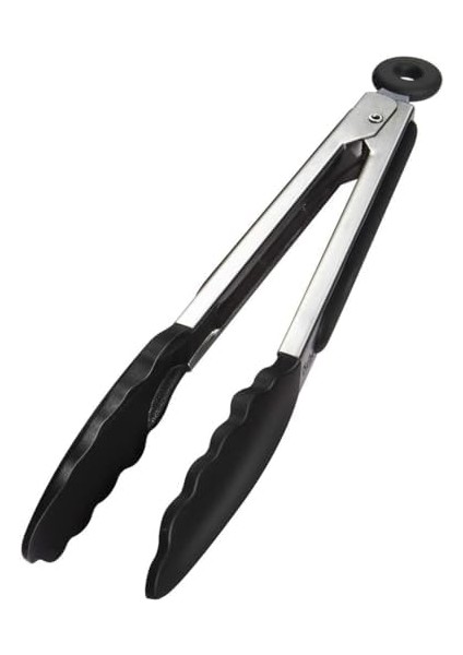 Home Siyah Silikon Uçlu Mutfak Maşası - 23 Cm, Asma Kilit Sistemli Paslanmaz Çelik Sap, Kolay Kavrama, Mangal, Salata, Makarna, Barbekü, Kamp Için Uygun