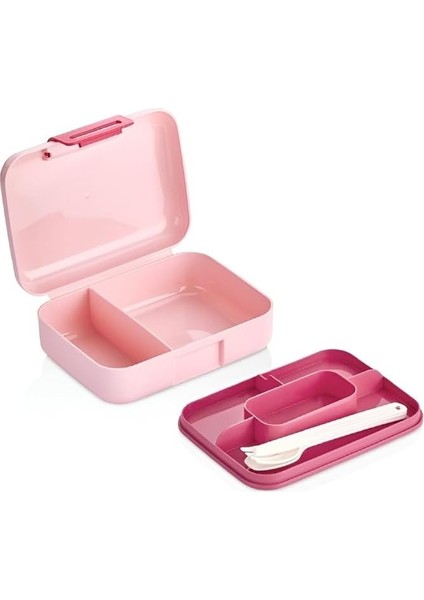 Home 2 Katlı 1.6 Litre 3 Bölmeli Bento Öğle Yemeği Kutusu, Çatal Bıçak Kaşık Hediyeli, Bpa Içermeyen Pp Plastik Sefer Tası, Beslenme Kutusu, Dayanıklı ve Sağlıklı Lunch Box (Pembe)