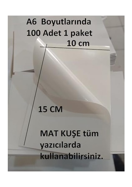 Etiket Tüm Yazıcılar Için 100 Adet Mat Kuşe Yapışkanlı Etiket -10X15 cm -A6 Boş Sticker-Paketleme Sticker
