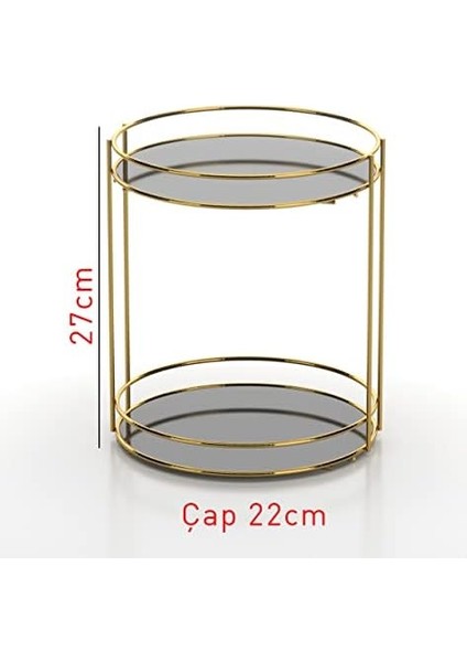 2 Katlı Dekoratif Takı Aksesuar Kozmetik Standı Gold EG213