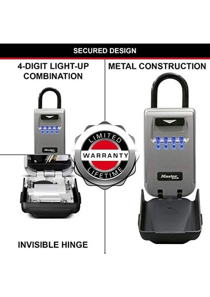 Lock Ana Kilit Anahtar Güvenli Işıklı Numara Kodu [hava Koşullarına Dayanıklı] 5424EURD - Anahtar Kasa, Gri, M