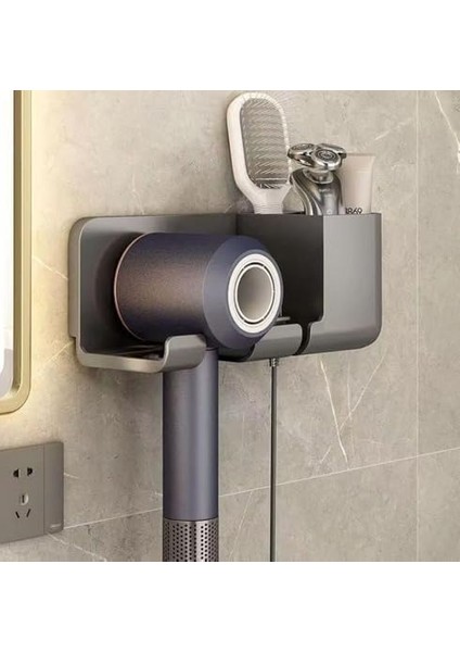 Saç Kurutma Makinesi Tutucu Banyo Organizeri: Duvara Monte Edilebilir, Pratik Depolama Çözümü (Antrasit)