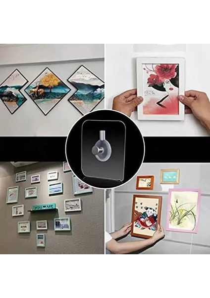 Home 4 Adet Yapışkanlı Duvara Monte Vida Kancaları, Iz Bırakmayan Asma Çivi Kancaları Tutucular Vidalar, Banyo Mutfak Oturma Odası Için Dekoratif Tablolar Asmak Için Şeffaf Vida Duvar Çivisi