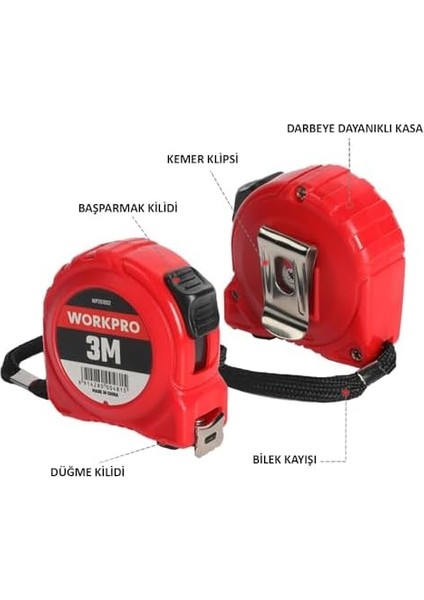WP261002 3MX16MM Beyaz Çelik Şerit Metre