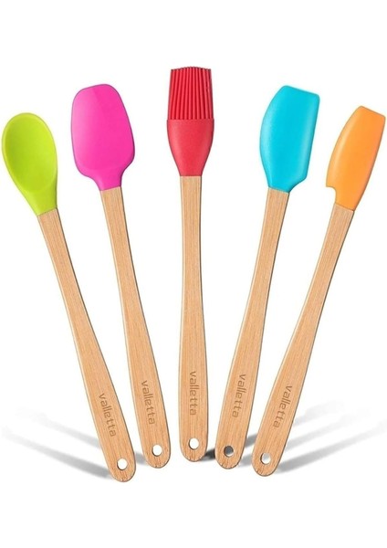 Indigo 5 Li Renkli Bambu Silikon Spatula Seti Uzun 26CM