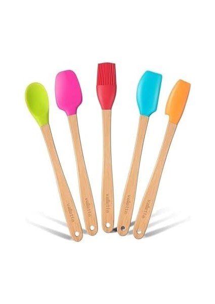 Indigo 5 Li Renkli Bambu Silikon Spatula Seti Uzun 26CM