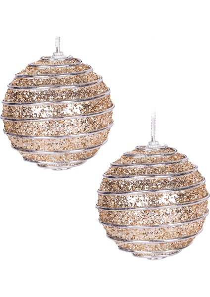Topu Pullu Gümüş Şerit Ip Desenli 2'li Paket 9 Cm.