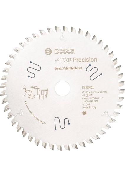 Dairesel Testere Bıçağı Top Precision Çok Aşamalı Malzeme, 165 x 20 x 1,8 Mm, 48, 2608642388 Için En Iyisi