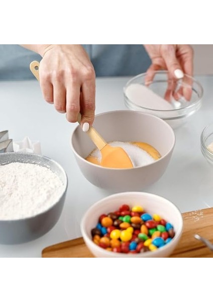 Silikon Spatula ve Fırça Seti, 5 Parça, Karışık Renkli, Bambu Saplı