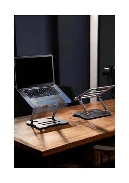 Trend Laptop/notebook/macbook ile Uyumlu Katlanabilir Yükseklik Ayarlı Metal Masa Üstü Tablet Laptop Standı Gri Renk