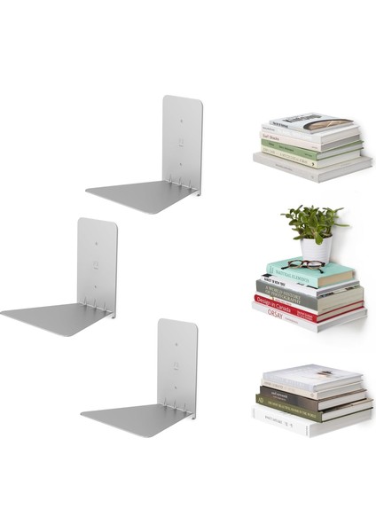 Conceal Görünmez Kitaplık ve Duvar Rafı, Metal, 3'lü Set, Küçük