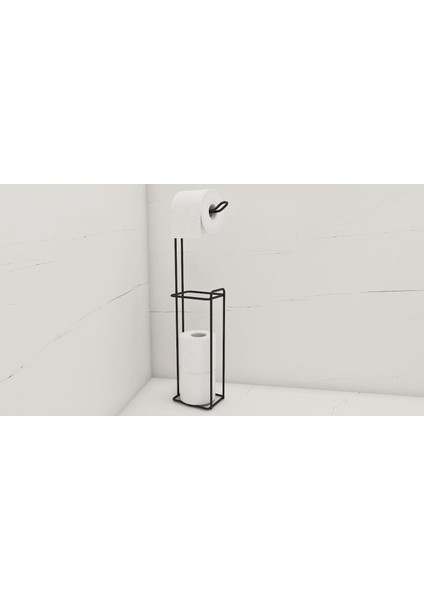 Banyo Dekoratif Siyah Ayaklı Yedekli Tuvalet Kağıtlığı, Şık ve Fonksiyonel Tasarım