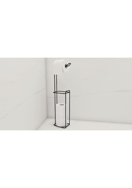 Banyo Dekoratif Siyah Ayaklı Yedekli Tuvalet Kağıtlığı, Şık ve Fonksiyonel Tasarım