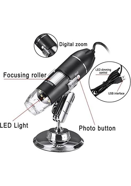 ve Saç Analiz Cihazı 1600X 2.mp USB 8 LED Digital Mikroskop