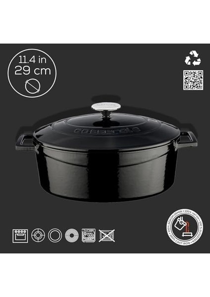 Metal Oval Döküm Tencere, 29 Cm, 4.67 L Hacim, Siyah modelleri