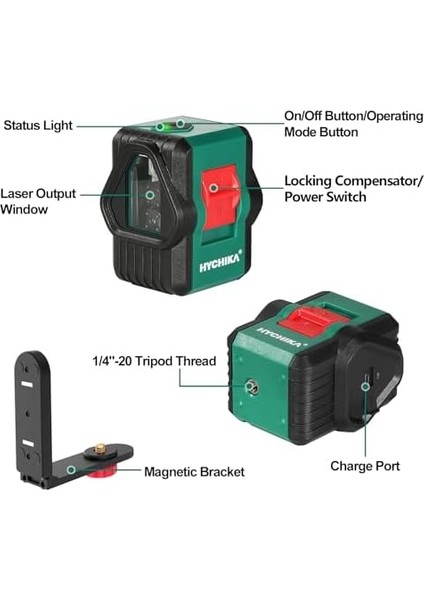 Çapraz Çizgili Lazer, 45 M, Kendinden Hizalanan Yeşil Çizgi Lazeri, 360° Değiştirilebilir Yatay/dikey/çapraz Çizgi, Mıknatıslı Tutucu, IP54, USB Şarj ve Koruma Çantası