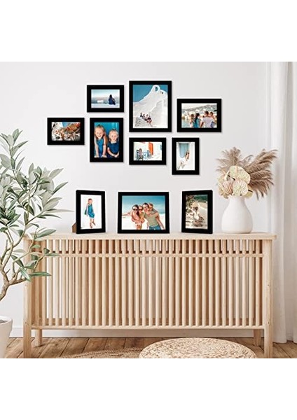 10 Parça Siyah Resim Çerçevesi Seti | 8X10, 5x7 ve 4x6 Boyutlarını Içerir. Kırılmaya Dayanıklı Cam. Asma Donanımı Dahildir!