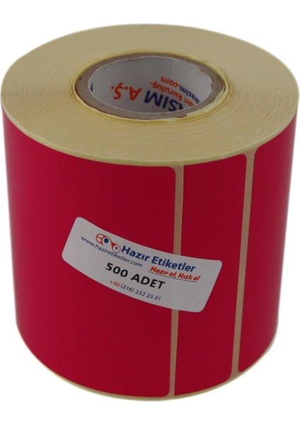 Etiketler , Hazır Al Hızlı Al Pp Opak Renkli Etiket 90MM x 90MM Ruloda 500 Adet 40MM Kuka Çapında Cam Yüzeylere Iz Bırakmayan Etiket (Pembe)