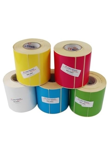 Etiketler , Hazır Al Hızlı Al Pp Opak Renkli Etiket 90MM x 90MM Ruloda 500 Adet 40MM Kuka Çapında Cam Yüzeylere Iz Bırakmayan Etiket (Pembe)
