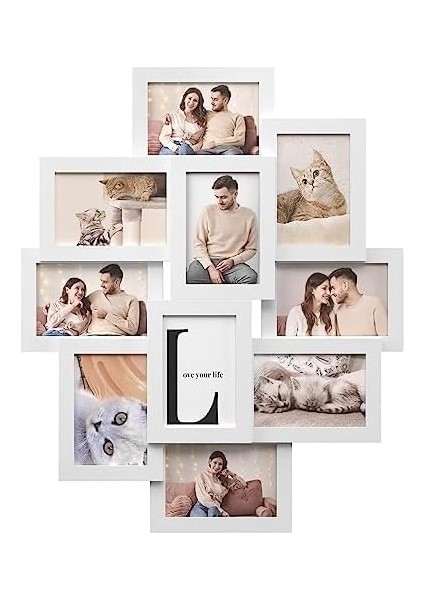 Resim Çerçevesi Kolajı, Her Biri 10 x 15 cm (4 x 6 Inç) 10 Fotoğraf Için, Mdf'den Yapılmış, Montaj Gerekli, Beyaz RPF20WT