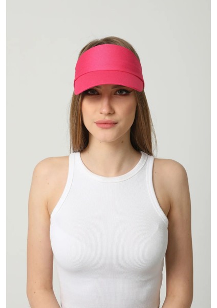 Unisex Spor Vizör Tenis Siperlik Şapka Uv Korumalı Pamuklu Arkası Cırtlı Ayarlanabilir Fuşya