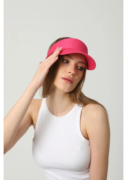 Unisex Spor Vizör Tenis Siperlik Şapka Uv Korumalı Pamuklu Arkası Cırtlı Ayarlanabilir Fuşya