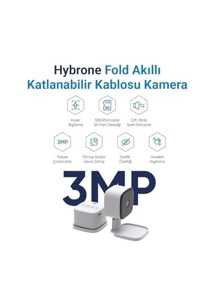 Fold Katlanabilir Wi-Fi Akıllı Kamera, Insan Algılama, Çift Yönlü Sesli Görüşme, Hareket Algılama, Siren Özelliği, Uzaktan Kontrol